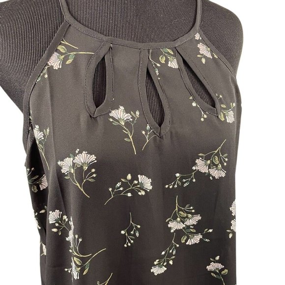 NWT STITCH FIX Papermoon Black Floral Sleeveless Top Medium M Blouse Keyhole - Picture 4 of 4